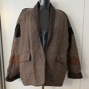 Vintage wool patchwork tweed Houndstooth Jacket cottagecore academia oversized